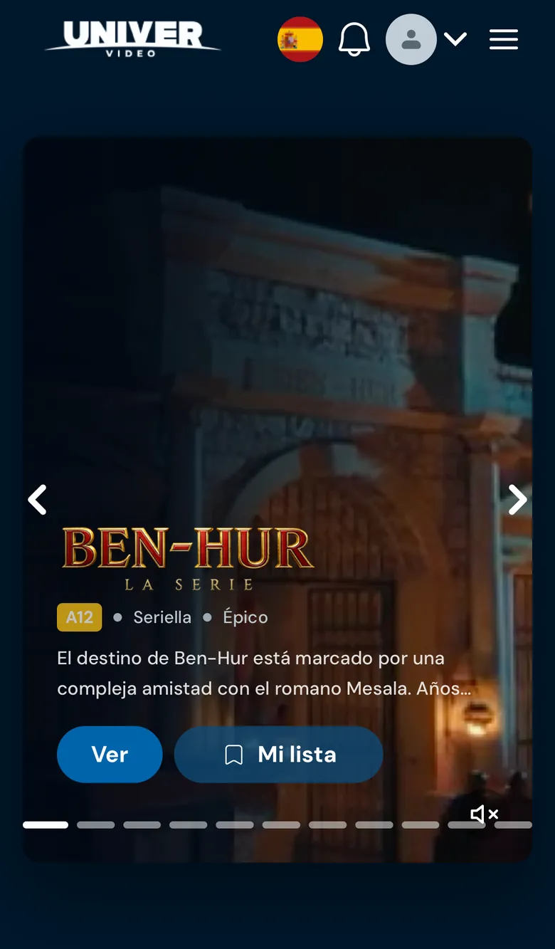 Página de inicio de Univer Vídeo en el celular