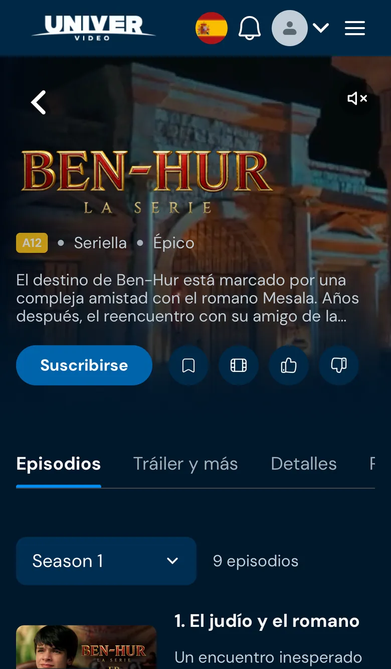 Página de Ben-Hur, La Serie en el celular, con episodios y duración
