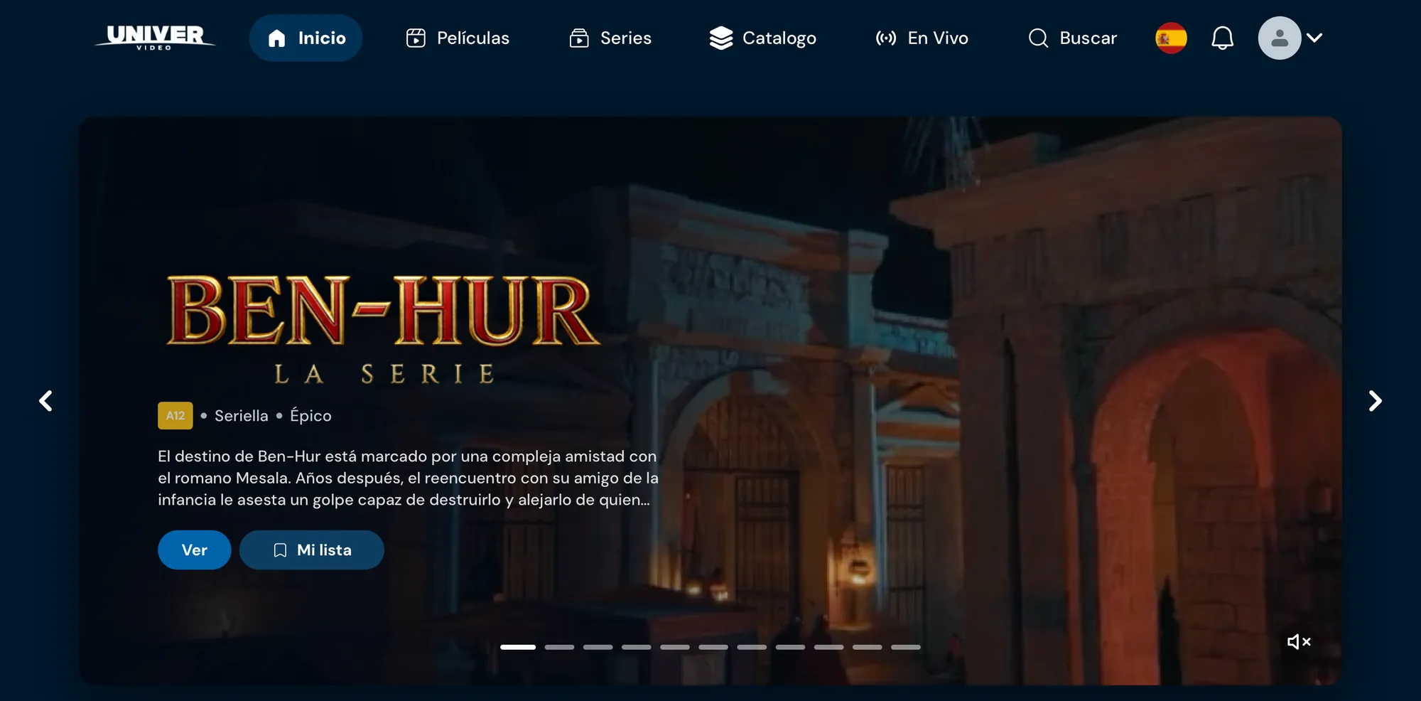 Página de inicio del nuevo Univer Vídeo, con Ben-Hur, La Serie destacada
