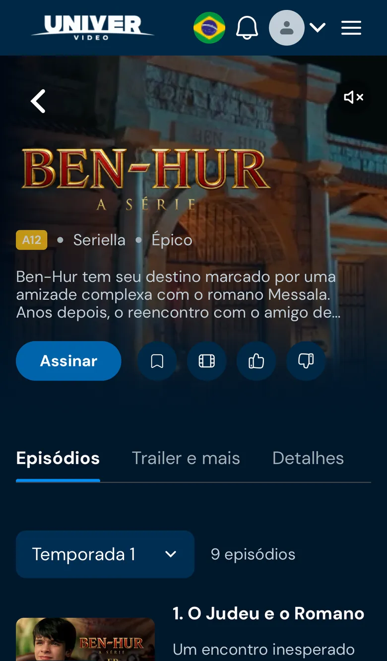 Página de Ben-Hur, A Série no celular, com episódios e duração