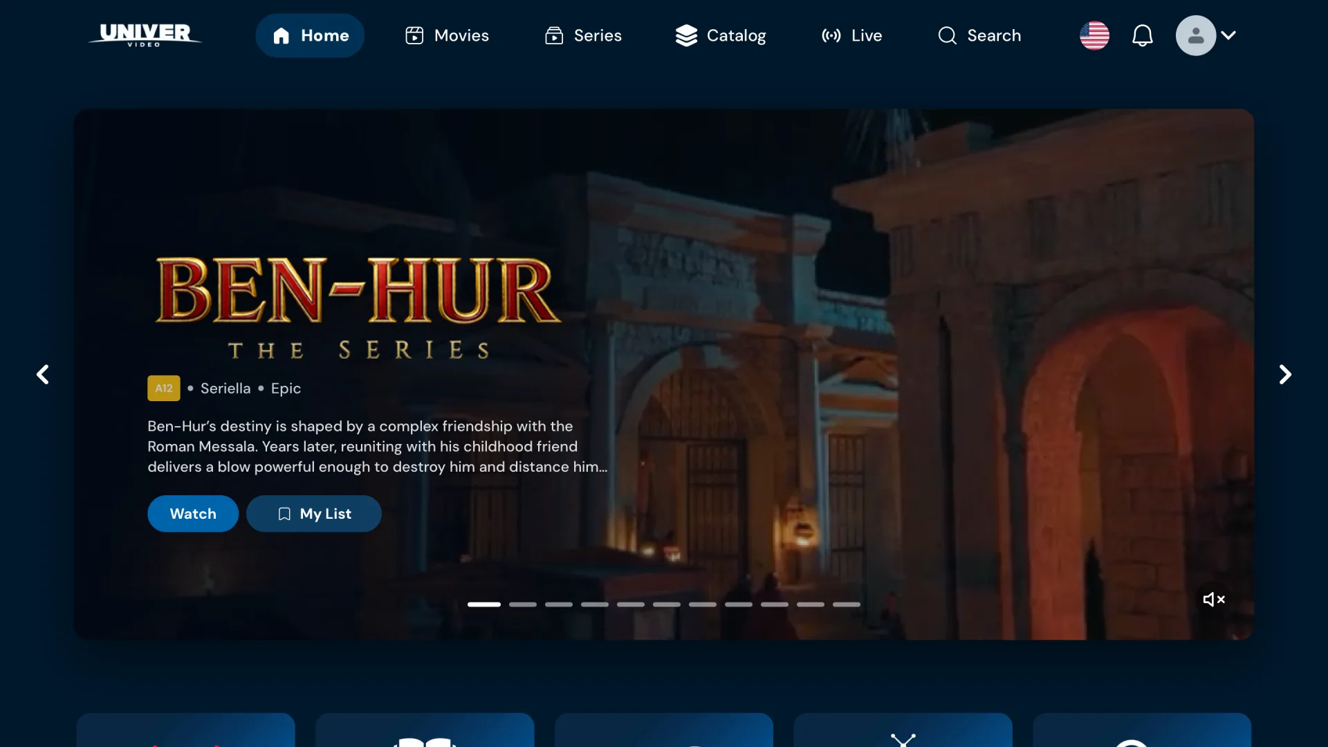 Home screen of the new Univer Vídeo on a TV