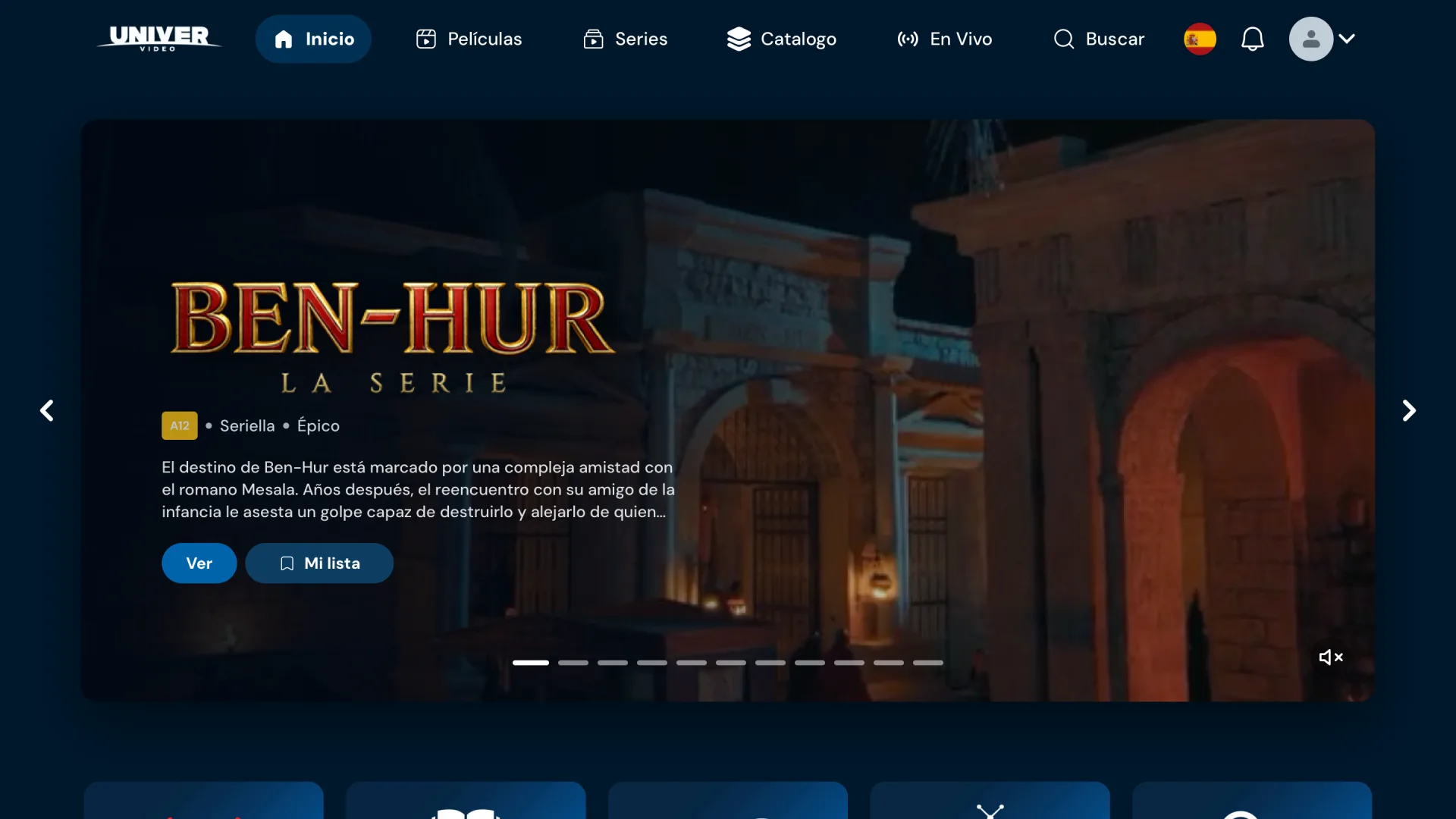 Pantalla de inicio del nuevo Univer Vídeo en un TV